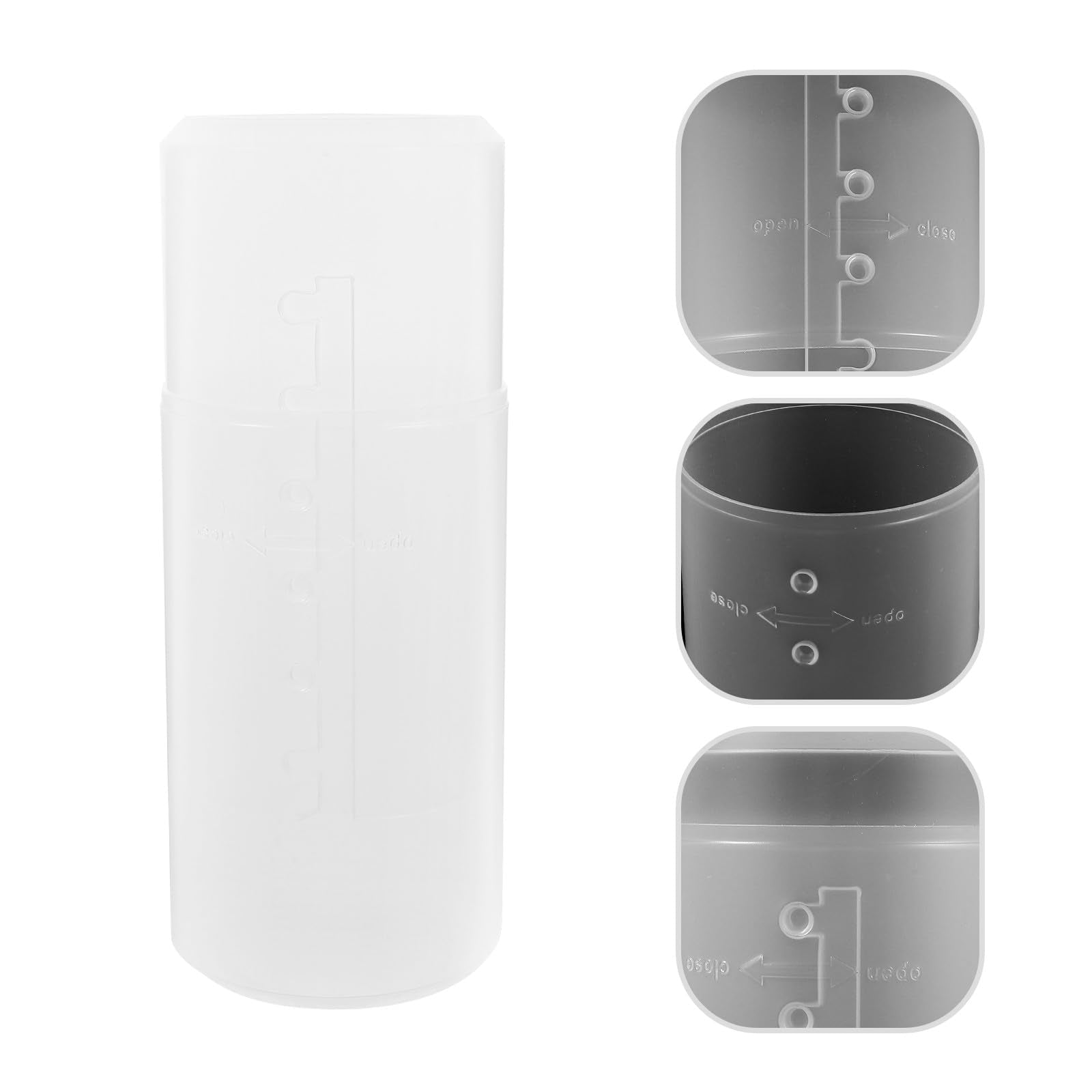 FOYTOKI makeup brush holder caddy with lid, 3 retractable plastic organizer cups for travel and vanity storage.