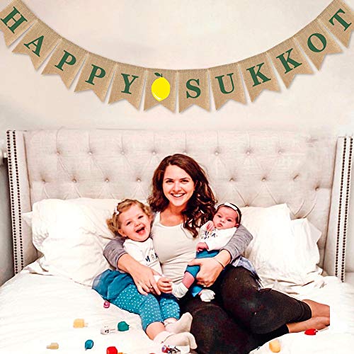 SWYOUN Burlap Happy Sukkot Banner Sukkah Jewish Holiday Party - Product Imagery