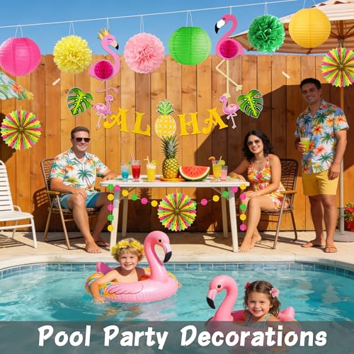 Luau Party Decorations Paper Fans Lanterns Set - Product Imagery