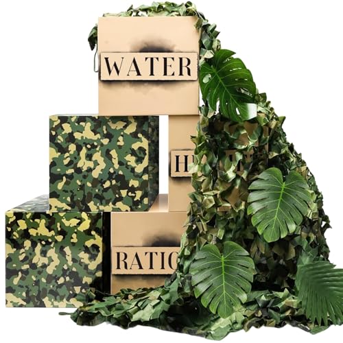 19 Pcs Camo Boxes Decor Army Party Decorations for Jungle Camo - Product Imagery