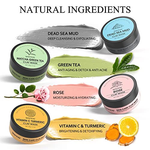 SHVYOG 4Pcs Face Mask Set - Turmeric Clay Mask, Vitamin C, Green - Product Imagery