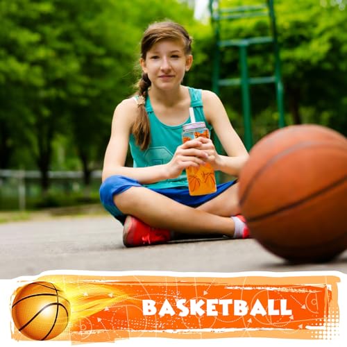 24 Pack 14.2 oz Plastic Basketball Cups with Lids and Straws - Product Imagery