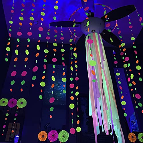 110feet UV Round Dot Paper Neon Garland Streamers Black Light - Product Imagery