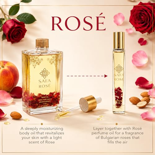 SAFA Rosé Organic Rose Oil Perfume Roller | Bulgarian Damask & - Product Imagery