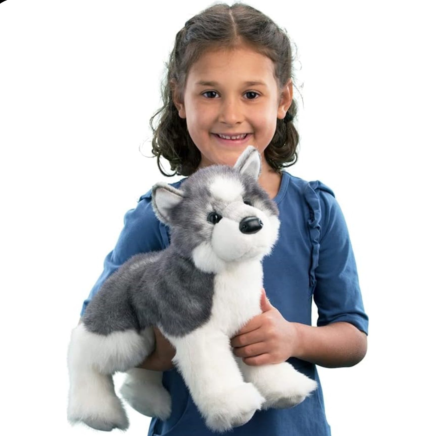 Soft Douglas Sasha Husky plush stuffed animal, realistic gray and white husky dog toy for children and collectors.