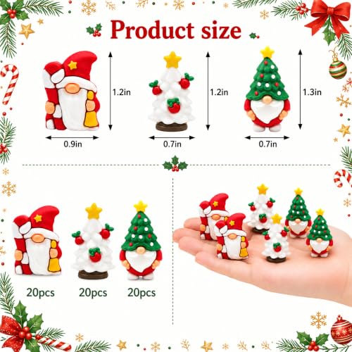 60 Pcs Mini Christmas Gnomes Figurines, Tiny Gnomes Figures for - Product Imagery