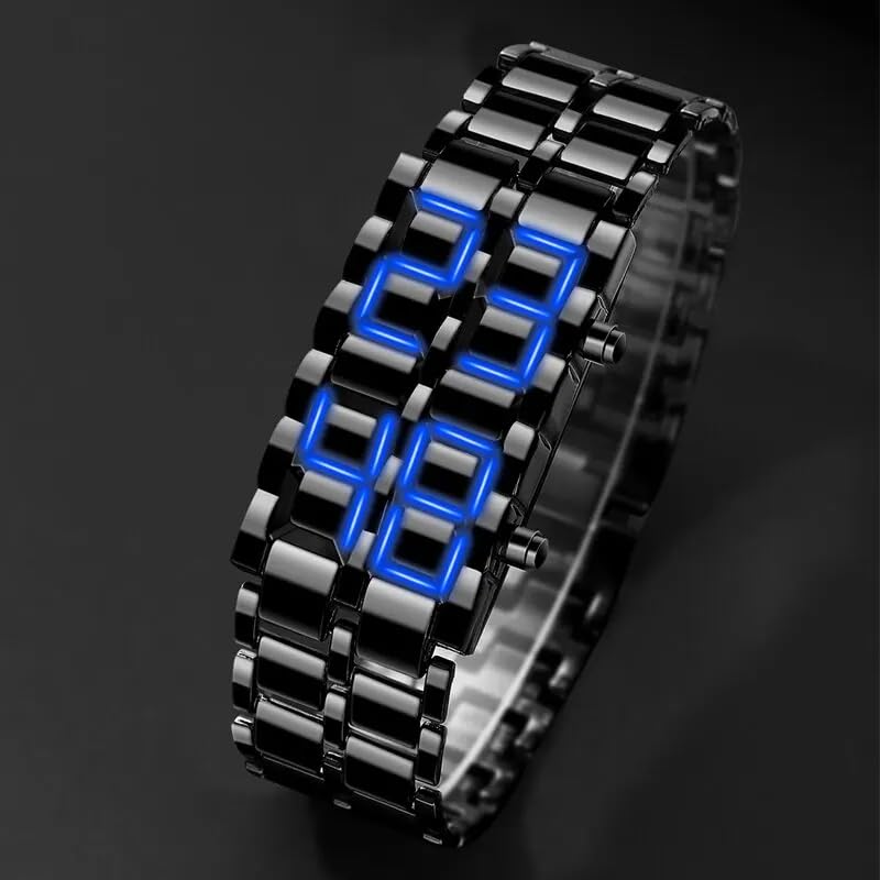 Gosasa Men's Lava Style Stainless Steel Watch Red Blue LED - Product Imagery