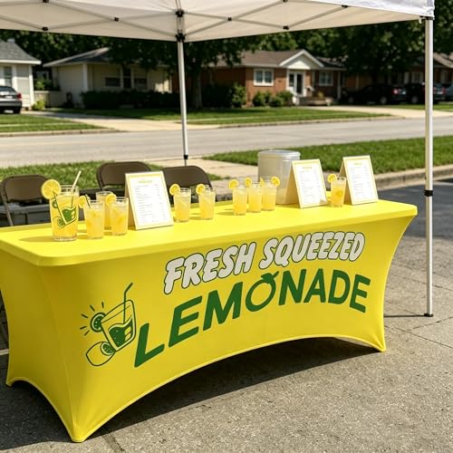 Elastic Lemonade Stand Table Cloth – 70"x30" Fitted Polyester - Product Imagery