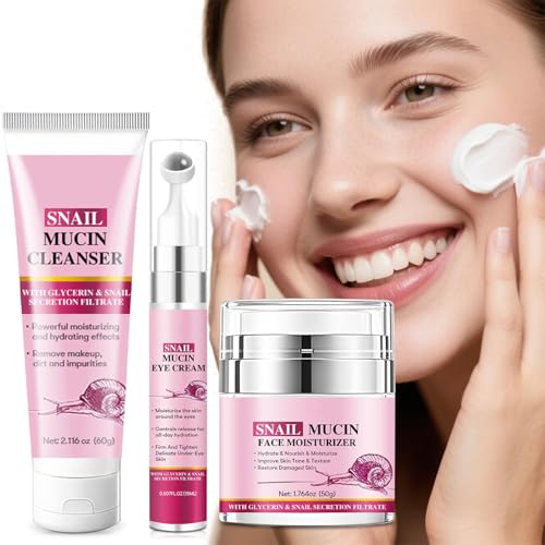 Snail Mucin Skincare Set,3 Pcs Cleanser, Eye Cream, Face Cream, - Product Imagery