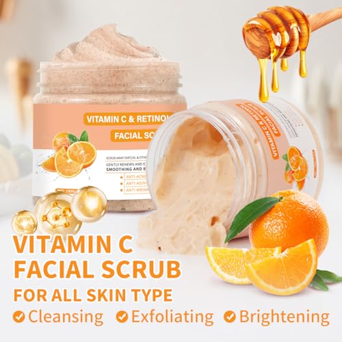 Vitamin C Face Scrub, Exfoliating Facial Wash with Retinol, - Product Imagery
