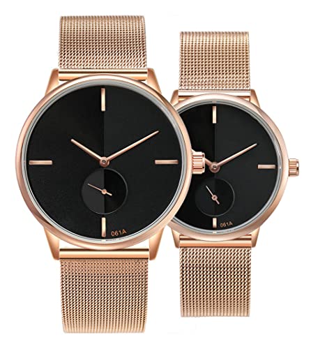 SENRUD Simple Couples Watches Stainless Steel Mesh Strap Pair - Product Imagery