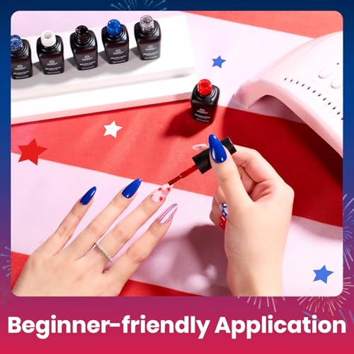 Beetles 4th of July Gel Nail Polish Set, 6 Colors Red White Navy - Product Imagery