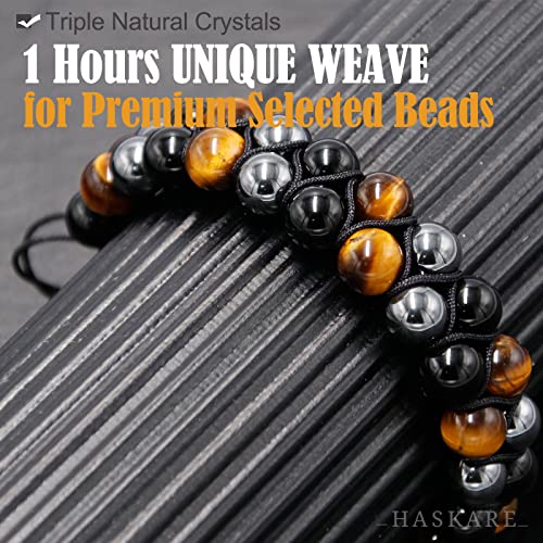 HASKARE Triple Protection Bracelet for Men - Genuine Tigers Eye - Product Imagery