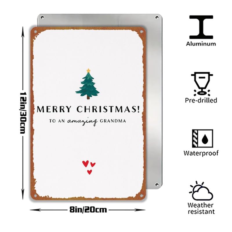 Merry Christmas to An Amazing Grandma Print Metal Sign 8x12 Inch - Product Imagery