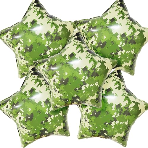 5-Pack 18 Inch Digital Camo Star Foil Balloons - Tactical Green - Product Imagery
