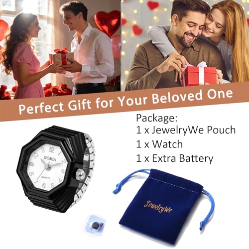 JewelryWe Men Women Finger Watch - Stretchy Elastic Band Octagon - Product Imagery