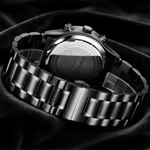 CRRJU Men's Fashion Stainless Steel Black Waterproof Quartz - Product Imagery