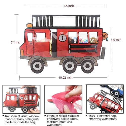 30 Pack Goodie Bags - Cartoon Firetruck Car Candy Treat Bags - Product Imagery