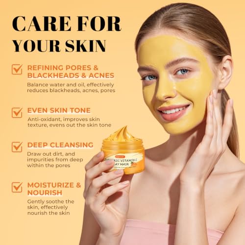 Turmeric Vitamin C Clay Mask with Kaolin Clay, Deep Cleansing - Product Imagery