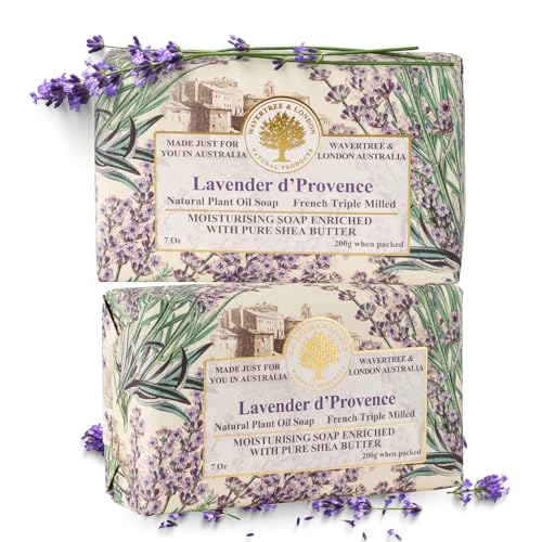 Wavertree & London Lavender Scented Natural Soap Bars (Pack of 2), 7oz Moisturizing French Triple Milled Soap Bars enriched with shea butter - Pure Plant Oil Bath & Body Bar for All Skin Types - Wavertree & London Official Product View 1