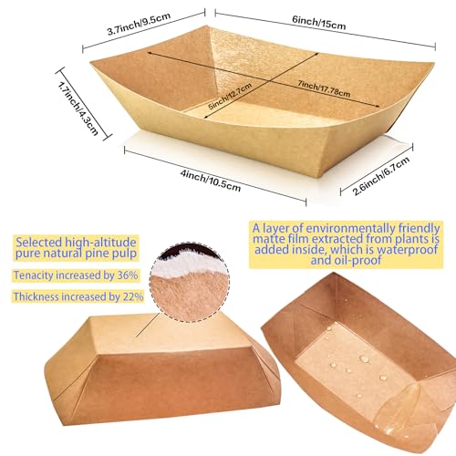 100 Pack 2lb Paper Food Trays, Heavy-Duty Paper Food Boat - Product Imagery