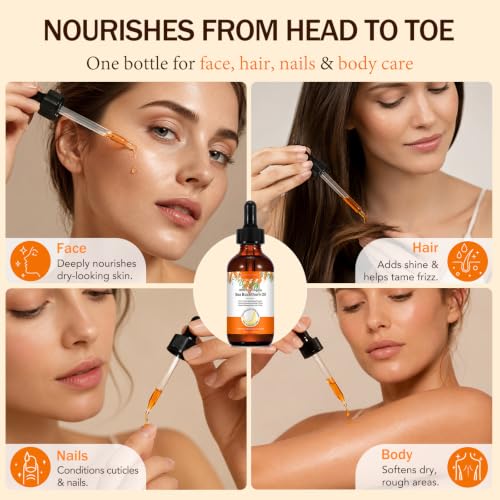 Sea Buckthorn Oil 2oz，Sea Buckthorn Oil Organic for Face & Hair - Product Imagery