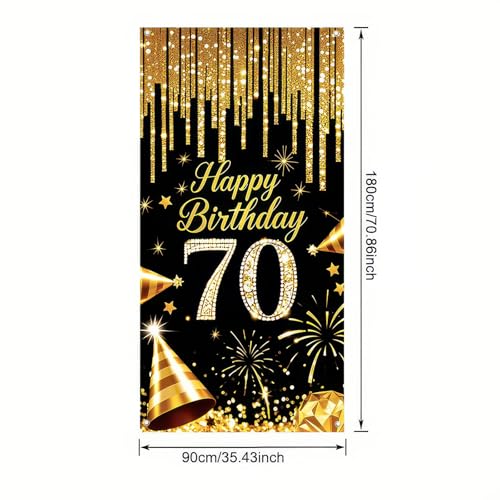 HOMETITUTE 70th Birthday Door Cover 35x71 Inch Black Gold - Product Imagery