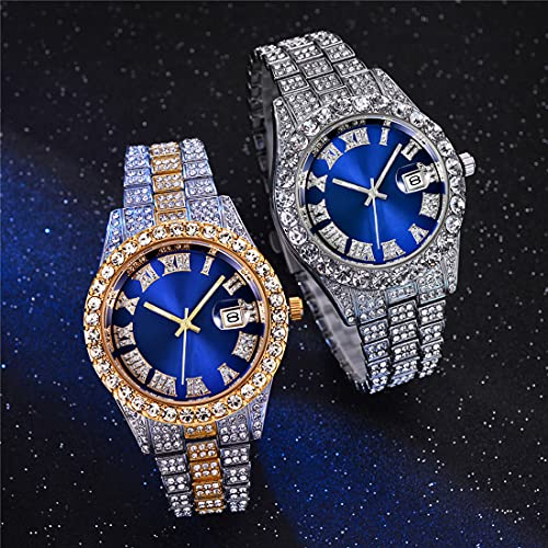 Luxury Mens Crystal Watch Quartz Analog Watch Big Face Diamond - Product Imagery