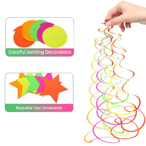 56 Pieces UV Hanging Swirls Decorations Paper Neon Streamer for - Product Imagery