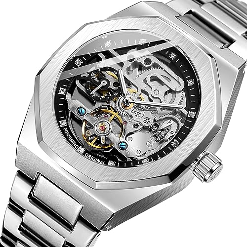 FANMIS Men's Automatic Skeleton Watch Stainless Steel Band - Product Imagery