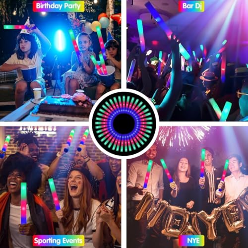 44 PCS Foam Glow Sticks Bulk with 3 Modes Colorful Flashing, - Product Imagery