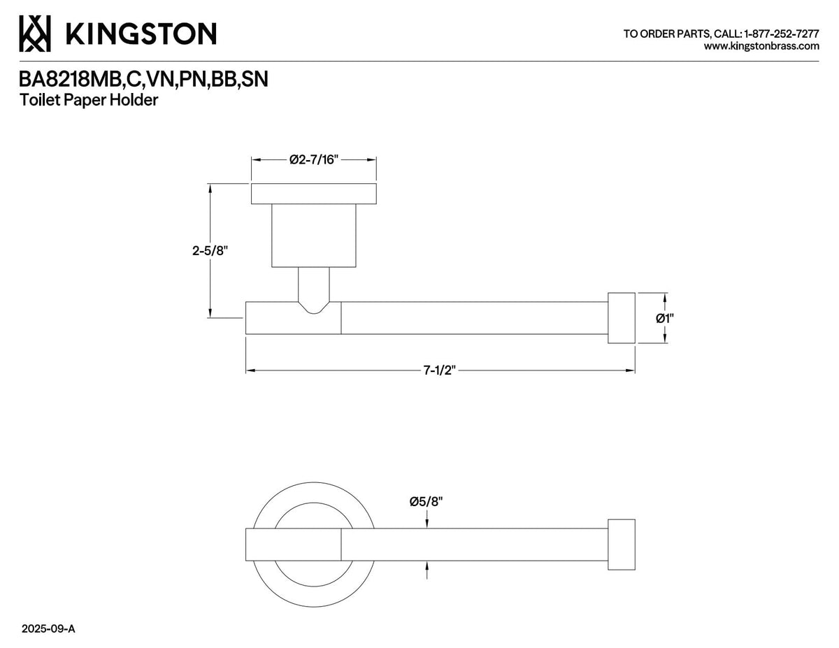 Kingston BA8218MB Concord Toilet Paper Holder Matte Black - Kingston Brass Official Imagery - 3