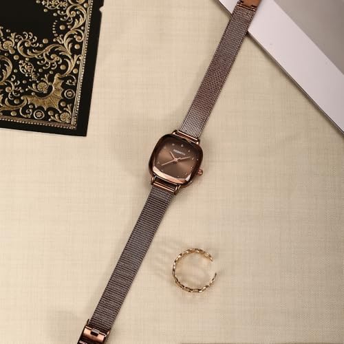 Reginald Women's Square Dress Watch with Mesh Band – Elegant - Product Imagery