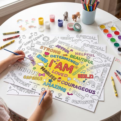 45pcs Positive Affirmations Disposable Coloring Placemats - Product Imagery