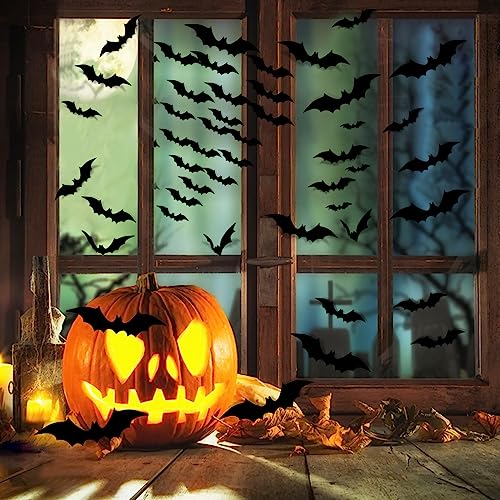 140Pcs 3D Bats Halloween Decorations Realistic PVC Wall Decor - Product Imagery