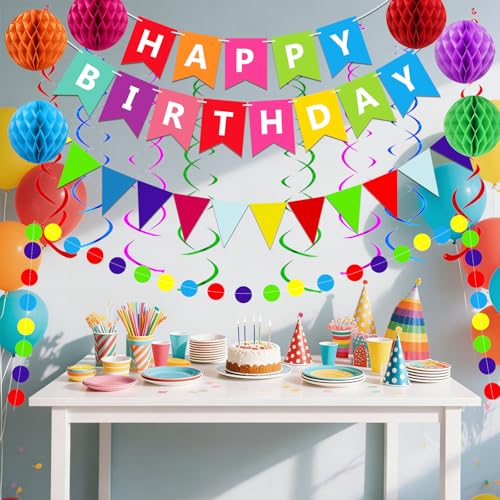 Happy Birthday Banner With Colorful Paper Flag Bunting Paper - Product Imagery
