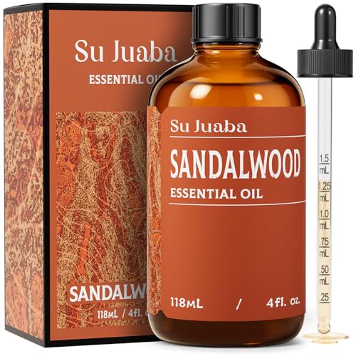 SU JUABA Sandalwood Essential Oil for Diffuser, Skin & Body, DIY - Product Imagery