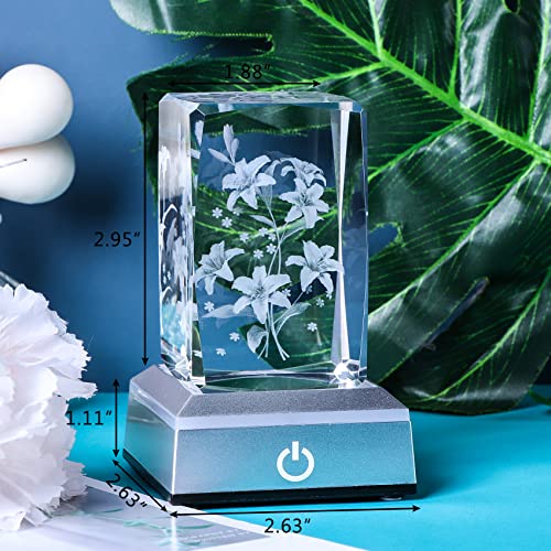 3D Engraving Crystal Cube Lily Flower with Colorful Base, - Product Imagery