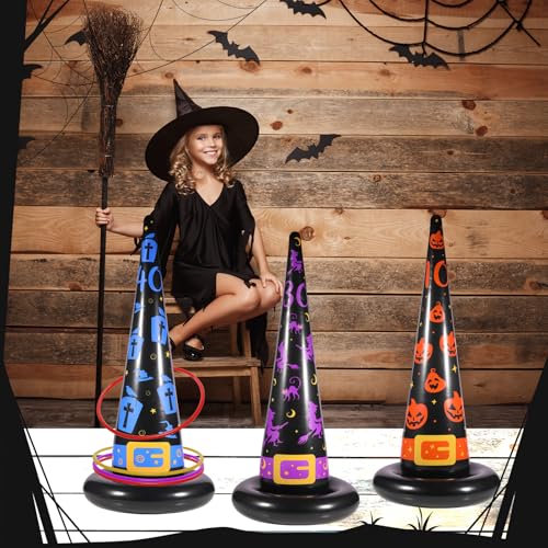 Halloween Ring Toss Game Set, 5Pcs Inflatable Witch Hats with - Product Imagery
