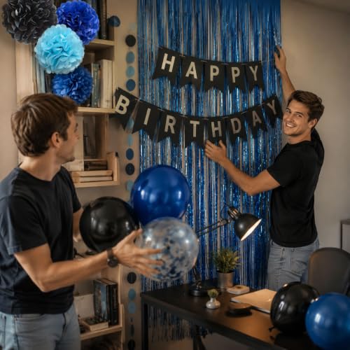 ANSOMO Blue and Black Happy Birthday Party Decorations for Boys - Product Imagery