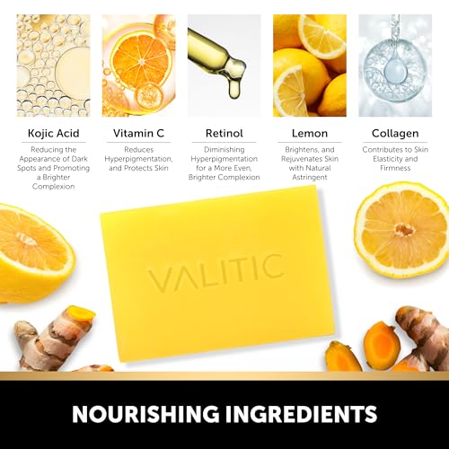 VALITIC Brightening Lemon Turmeric Kojic Acid Soap for Dark - Product Imagery