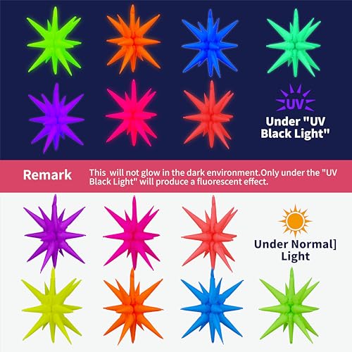 7Set 7Colors UV Neon Balloons Kit,Neon Foil Explosion Star - Product Imagery