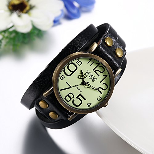 JewelryWe Women Men Watches Retro Multilayer Leather Bracelet - Product Imagery