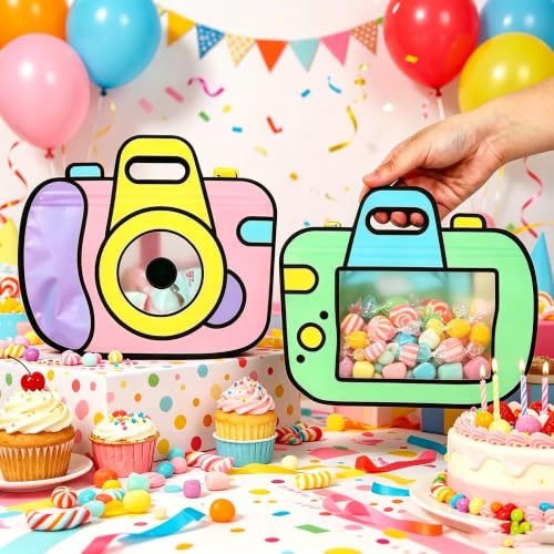 30PCS Cartoon Camera Shape Gift Bags with Handles,Bulk Party - Product Imagery