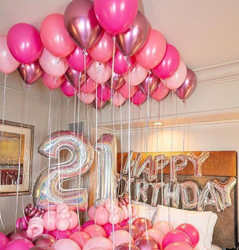 Pink Balloons Metallic Pink Balloon, 50Pcs 12Inch Hot Pink - Product Imagery