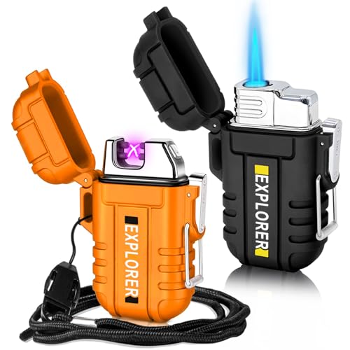 2 Pack Waterproof Lighter Outdoor Windproof Torch Lighters Dual - Product Imagery