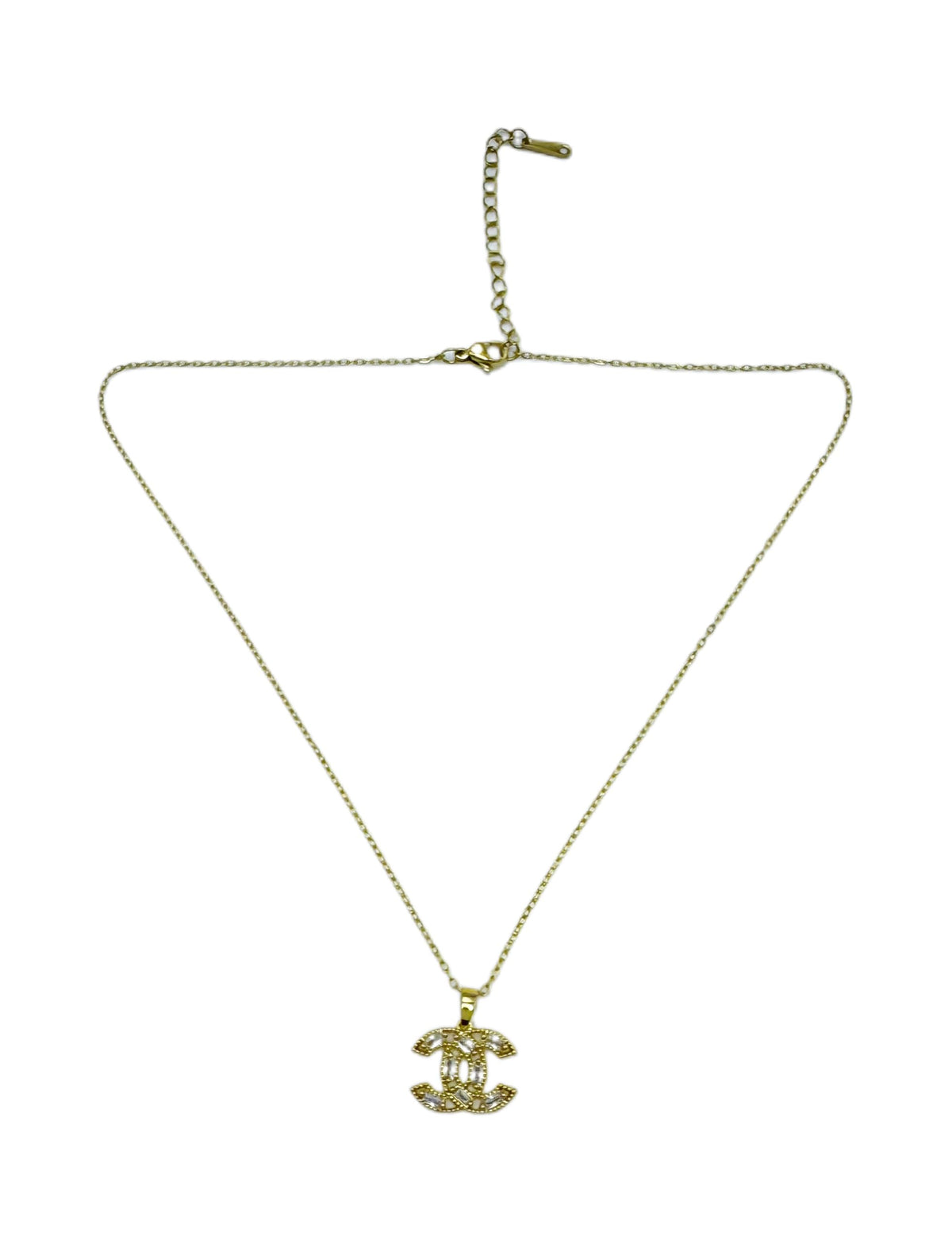 Gold Tone Crystal Logo Necklace and Earrings Jewelry Set - TABACU Official Imagery - 3