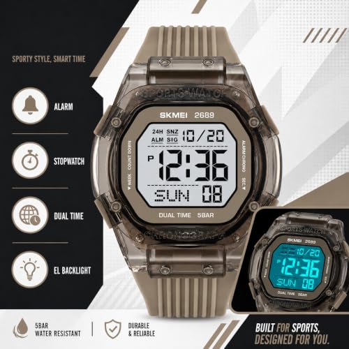 Gosasa Unisex Digital Sports Watch Transparent Square Watch - Product Imagery