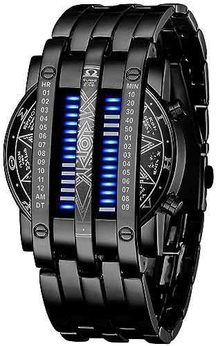 FANMIS Creative Mens Binary Matrix Blue LED Digital Watch Black - Product Imagery