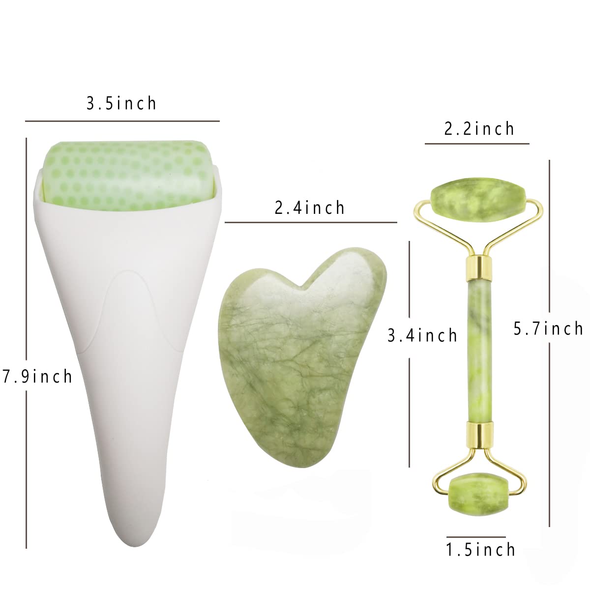 Chikoni 3-in-1 jade facial massager with ice roller and Gua Sha tool for anti-wrinkle, puffiness, and skin soothing.